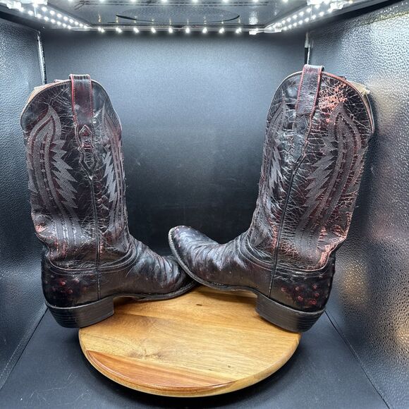 Lucchese 2000 Ostrich Black Cherry Mens Size 10.5 D Cowboy Boots T3116R4 - Picture 5 of 11